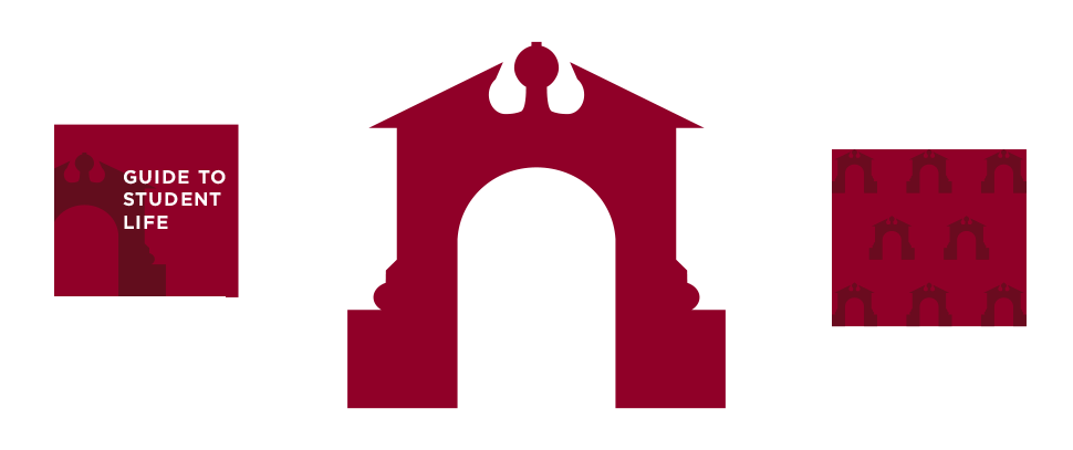 Ramapo College Arch symbol shown in different uses