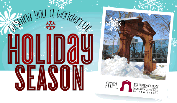 Wishing you a wonderful Holiday Season from Ramapo College's Foundation email header winter scene animation