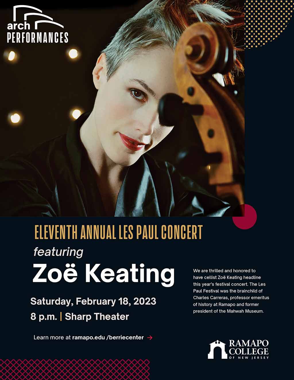 Arch Performances Flyer for Zoe Keating